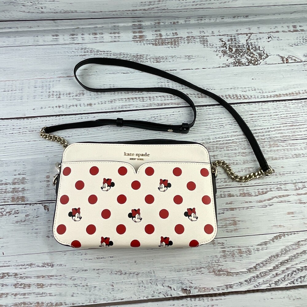 Kate Spade Disney Minnie Mouse Women Camera Crossbody Bag Ivory Red Polka Dot